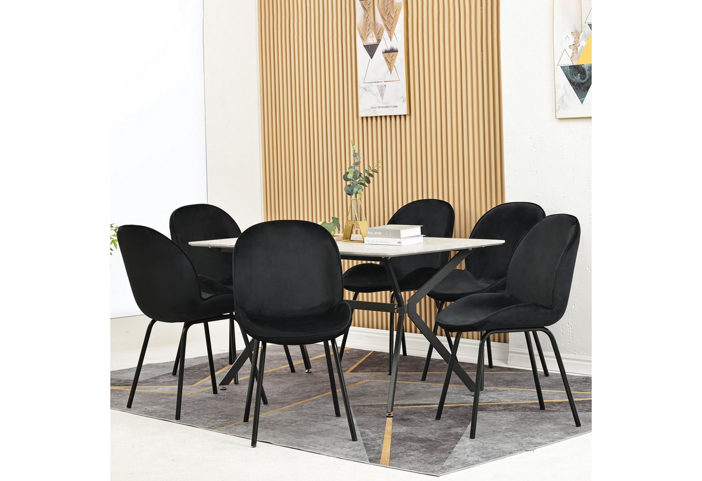 REDOM Esszimmerstuhl Küchenstuhl (6 St), Sitzfläche aus Samt, Gestell aus Metall,Schwarz Metallbeine von REDOM