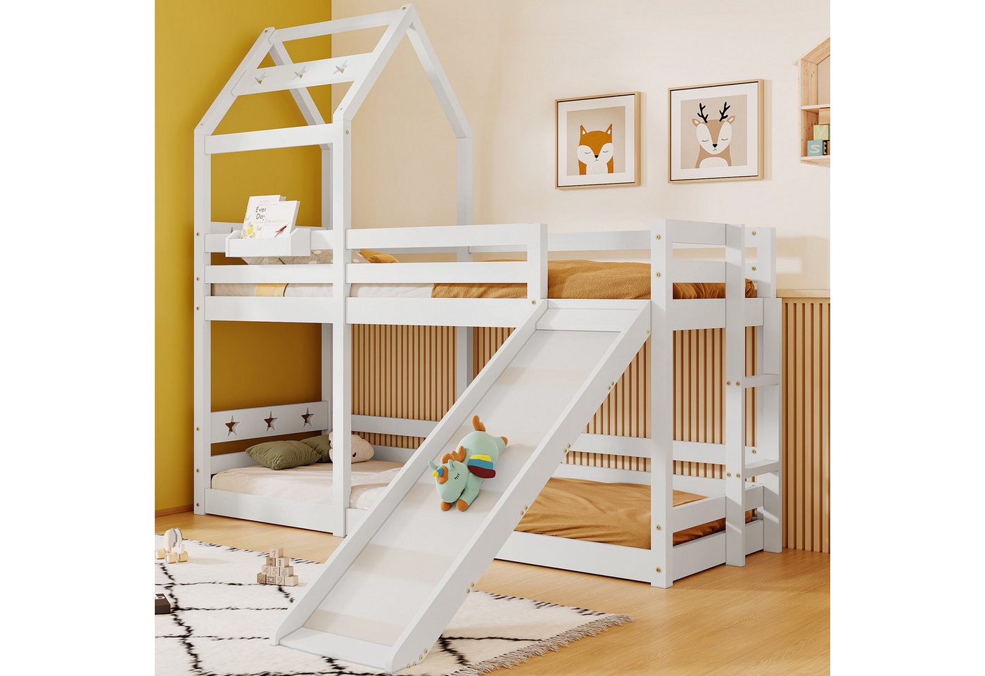 REDOM Etagenbett Kinderbett (Hausbett mit Stauraum unter der Treppe 90x200cm) von REDOM