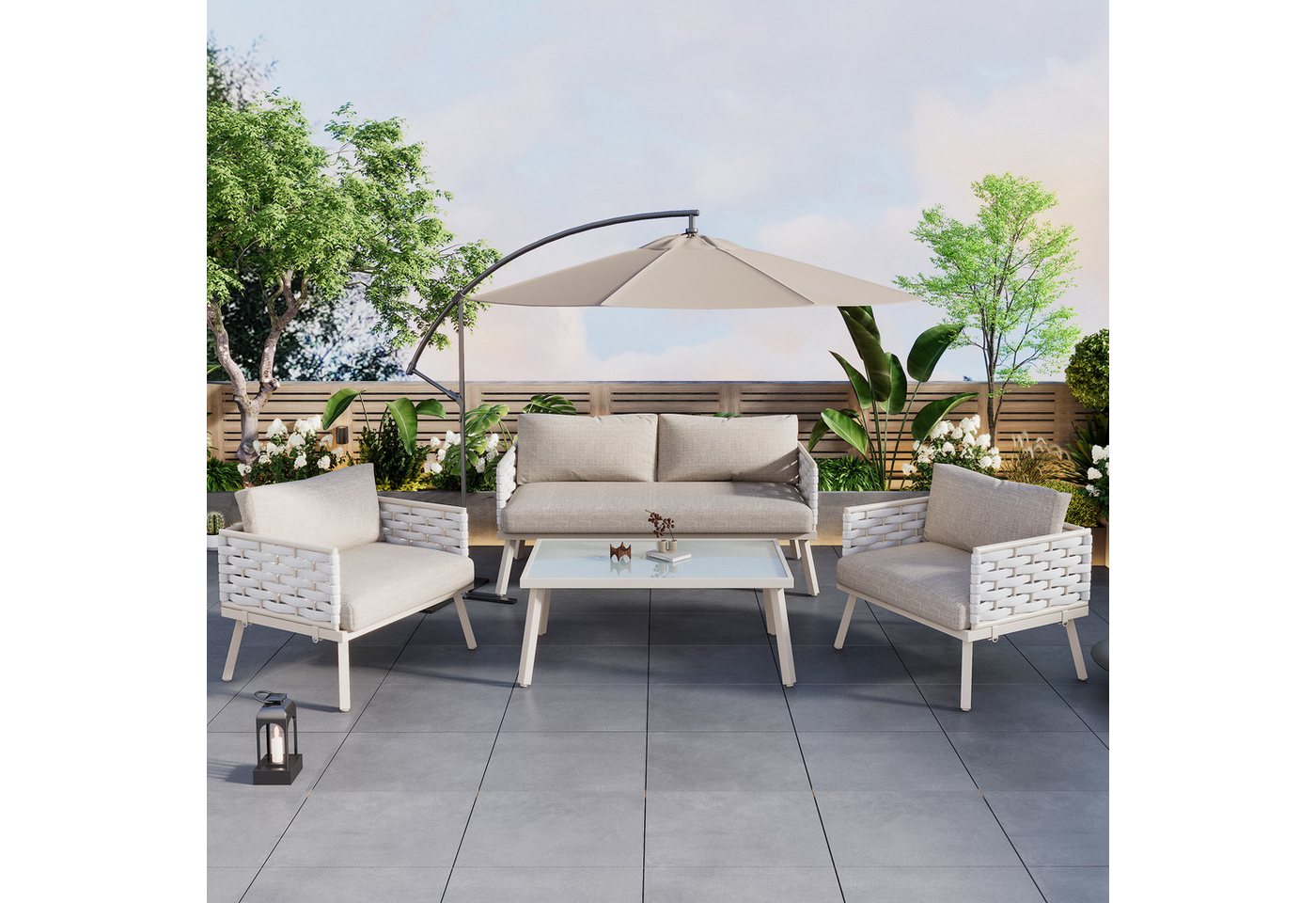 REDOM Gartenlounge-Set, (4-Sitzer Gartenmöbel Balkonset), 2-Sitzer-Sofa+2 Einzelstühle+1 Tisch von REDOM