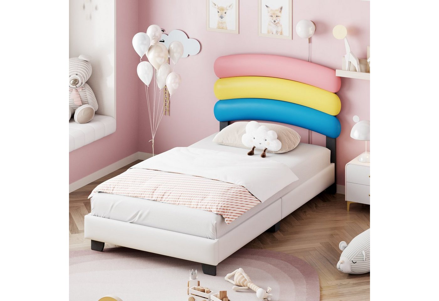 REDOM Kinderbett Bett Polsterbett Gästebett (90*200cm, mit Lattenrost, Regenbogenform Leder Jungen- und Mädchenbett), ohne Matratze von REDOM