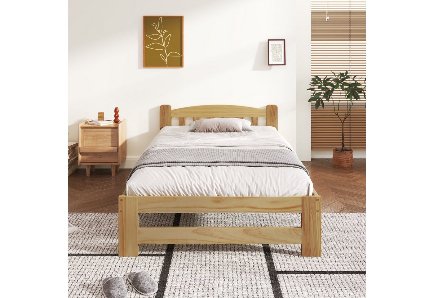 REDOM Massivholzbett Futonbett, Doppelbett Funktionsbett, Gästebett Holzbett (mit Kopfteil und Lattenroste, Jugendbett, Erwachsenenbet 90x200 cm, Massivholz Natur Bett), ohne Matratze von REDOM