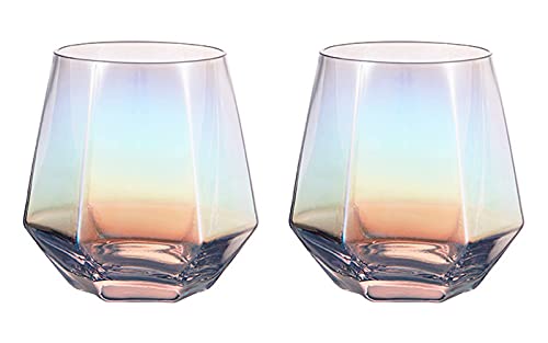 300ml Diamant Whiskey Gläser Set, Klar Geometrisch Modisch Wassersaft Tumbler Gekippt Scotch Glas Modern Look Glaswaren für Glas für Saft, Whiskey, Scotch, Bourbon,Brown-2 (Coloured-2) von REHON