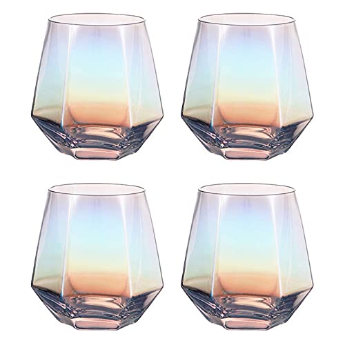300ml Diamant Whiskey Gläser Set, Klar Geometrisch Modisch Wassersaft Tumbler Gekippt Scotch Glas Modern Look Glaswaren für Glas für Saft, Whiskey, Scotch, Bourbon,Brown-2 (Coloured-4) von REHON