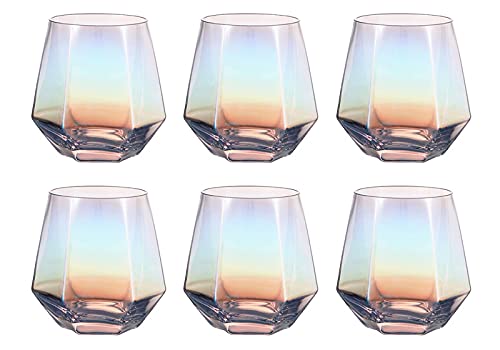 300ml Diamant Whiskey Gläser Set, Klar Geometrisch Modisch Wassersaft Tumbler Gekippt Scotch Glas Modern Look Glaswaren für Glas für Saft, Whiskey, Scotch, Bourbon,Brown-2 (Coloured-6) von REHON