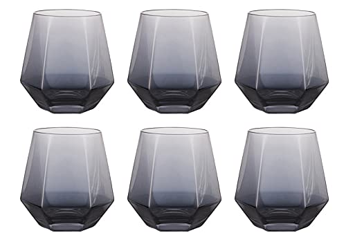 300ml Diamant Whiskey Gläser Set, Klar Geometrisch Modisch Wassersaft Tumbler Gekippt Scotch Glas Modern Look Glaswaren für Glas für Saft, Whiskey, Scotch, Bourbon,Brown-2 (Grey-6) von REHON