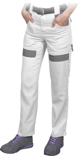 CORTON Damen-Schutzhose in Taillenlänge: 100% Baumwolle, 260 g/m², Vielseitige Taschen, Elastischer Bund, Reflektierend, Farbe: Weiß - grau, Größe 38 von REIS