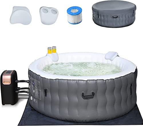RELAX4LIFE Aufblasbarer Whirlpool 800 L, Elektrischer In-Outdoor Pool mit 108 Massagedüsen&Heizungsfunktion&Bubblemassagefunktion&Filterfunktion, mit Abdeckung für 4 Personen (Grau) von RELAX4LIFE