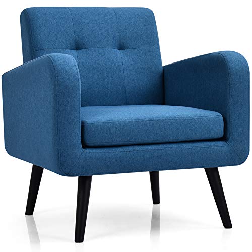RELAX4LIFE Sessel, Ohrensessel mit Armlehnen, Relaxsessel mit Massivholzbeinen, Wohnzimmersessel bis 120 kg belastbar, Fernsehsessel Modern, für Wohnzimmer Schlafzimmer (Blau) von RELAX4LIFE