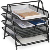 Dokumentenablage, 4 Fächer, Mesh-Metall, Briefablage für A4, HxBxT: 32,5 x 30 x 35,5 cm, Ablagesystem, schwarz - Relaxdays von RELAXDAYS