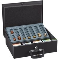 Geldkassette abschließbar, Münzzählbrett & 4 Scheinfächer, Geldkasse Eisen, HxBxT: 11,5 x 36 x 28,5 cm, grau - Relaxdays von RELAXDAYS