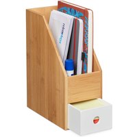 Relaxdays Stehsammler, für A4 Papier, Büro Organizer Bambus, MDF, Zeitschriftensammler HxBxT 30 x 12 x 23 cm, natur-weiß von RELAXDAYS