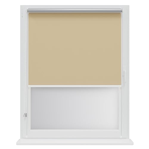 RENA Thermorollo Ohne Bohren Verdunklungsrollo Rollos für Fenster für Innen Klemmrollos Fensterrollo Verdunklung Sichtschutz Sonnenschutz Maßgeschneidertes Rollo Silber Beige 60x230 cm von RENA