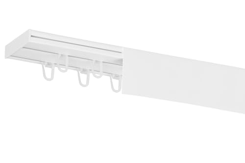 RENA Vorhangschiene 2-läufig Gardinenschiene aus Kunststoff Vorhang-Deckenschiene mit Abdeckung und Überklipshaken Gardinenleiste Gardinenstange Gardinen Vorhänge für Deckenmontage Weiß 310cm von RENA