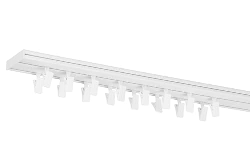 RENA Vorhangschiene 2-läufig Gardinenschiene aus Kunststoff Vorhang-Deckenschiene mit Klammern Gardinenleiste Gardinenstange Gardinen Vorhänge für Deckenmontage Weiß 200cm von RENA