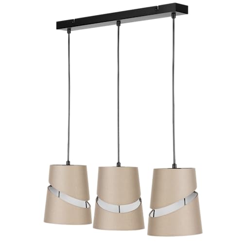 REV Hängelampe 3-flammig E27. Deckenlampe Wohnzimmer (LxBxH) 60x16x120cm - verstellbare Pendelleuchte. Lampenschirme Ø16cm, beige von REV