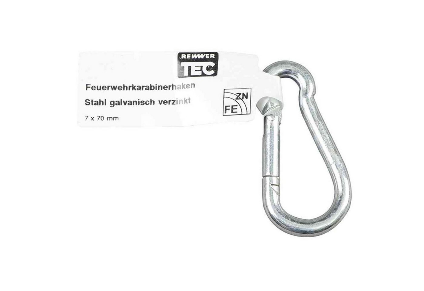 REWWER-TEC Karabiner Feuerwehr-Karabinerhaken 7x70, verzinkt, mit EAN-Fähnchen von REWWER-TEC