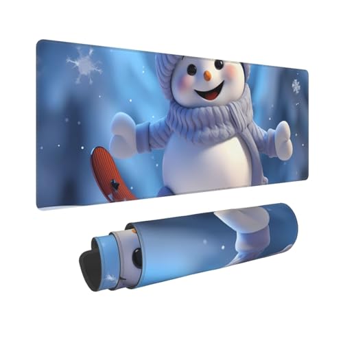 Mauspad mit niedlichem Snowboard und Schneemann, bedruckt, extra groß, 80 x 30,5 cm, Gummi-Tastatur-Pad, Computer-Mauspad, Schreibtischunterlage von RGETPNC