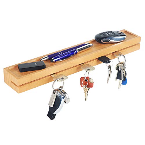 RICOO Schlüsselbrett aus Holz Schlüsselboard 35x6x3,5 cm Modern Wandhalterung Ablage SH441 Eiche Schlüsselhalter Wand Schlüsselleiste mit Ablagefläche Wandhaken Schlüsselhaken von RICOO