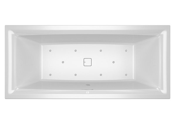 RIHO Still Square Rechteck-Badewanne, Version links, mit Air-System, Einbau, mit Ab-/Überlaufgarnitur, 2-Sitzer, weiß, B, Ausführung: 180x80x50cm, Kopfkissen+Licht rechts von RIHO