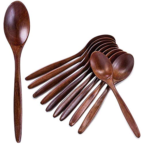 RIKEL HolzlöFfel, 10 PCS SuppenlöFfel Set, Langstiel Naturholz EsslöFfel zum Mischen RüHren Kochen - 7,3 von RIKEL