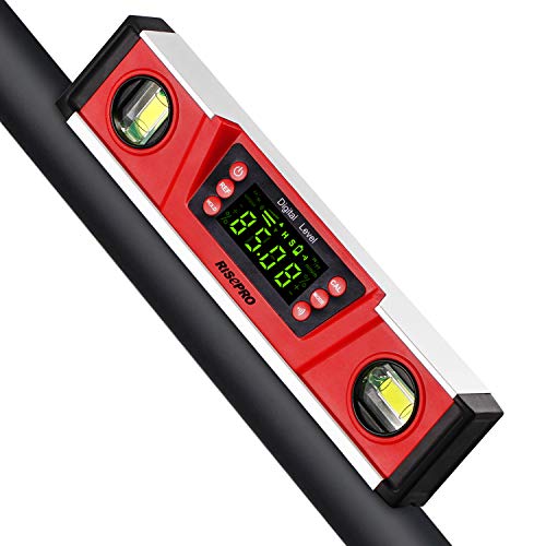 RISEPRO 25CM/10-Zoll-Digitaler magnetischer Füllstand und Winkelmesser IP54-geschützter elektronischer Blasen-Neigungsmesser, Winkelsucher, Messgerät mit großem VA-Display und V-Nut-Basis von RISEPRO