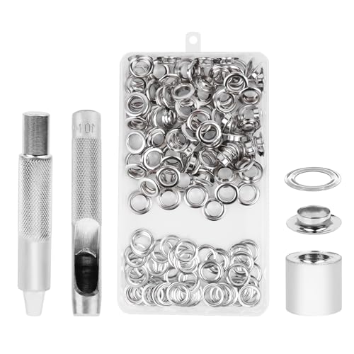 100 pcs Ösen Set 10mm Grommet Werkzeug kit Tülle Ösenzange Ösen Set Ösen Scheiben mit Ösenzange und Ösenwerkzeug für Zelt, wasserdichte Plane, Leder, Footwear, Vorhang, Markisen von RISVOWO