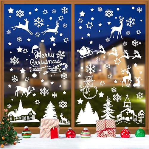 9 Blätter Fensterbilder Weihnachten, Fensterdeko Schneeflocken Fensterbilder, Wiederverwendbare PVC Aufkleber für Türen,Schaufenster, Vitrinen, Glasfronten Xmas Winter Dekorationen von RISVOWO