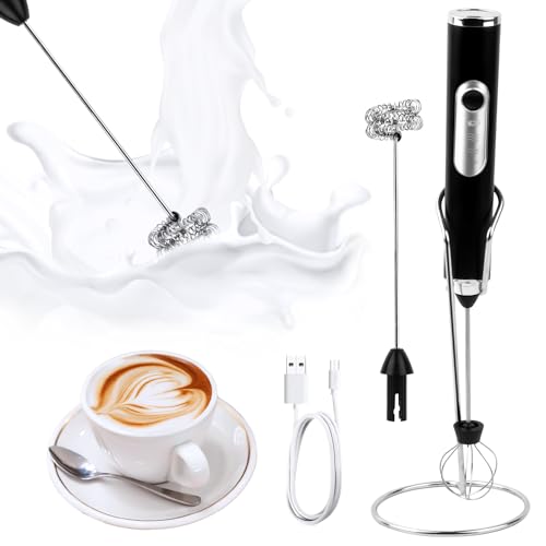 Milchaufschäumer Elektrisch Edelstahl Melektrischer Schneebesen USB Wiederaufladbar ​Milchschäumer Geeignet mit Ständer für Kaffee, Cappuccino, Milchkaffee, heiße Schokolade von RISVOWO