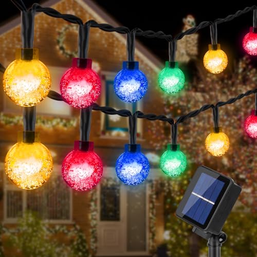 Solar-Lichterkette, 100 LED/12 m/8 Modi Feenlichter, IP65 wasserdicht, Weihnachtsbeleuchtung für den Außenbereich, Kristallkugel für den Außenbereich, für Garten, Hochzeit, Hof, Weihnachtsbaum von RISVOWO