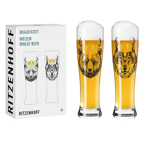 RITZENHOFF 3481008 Weizenbierglas 500 ml - 2er Set - Serie Brauchzeit - Tier Motiv, Gold und Schwarz - Made in Germany von RITZENHOFF