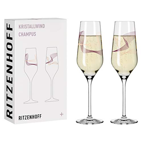RITZENHOFF 3711001 Champagnerglas 250 ml – Serie Kristallwind Set Nr. 1 – 2 Stück mit Windillustration – Made in Germany von RITZENHOFF