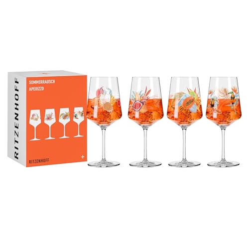 RITZENHOFF 6051004 Aperitifglas 500 ml - 4er Set - Serie Sommerrausch - Motiv Tropen-Pflanzen - Made in Germany von RITZENHOFF