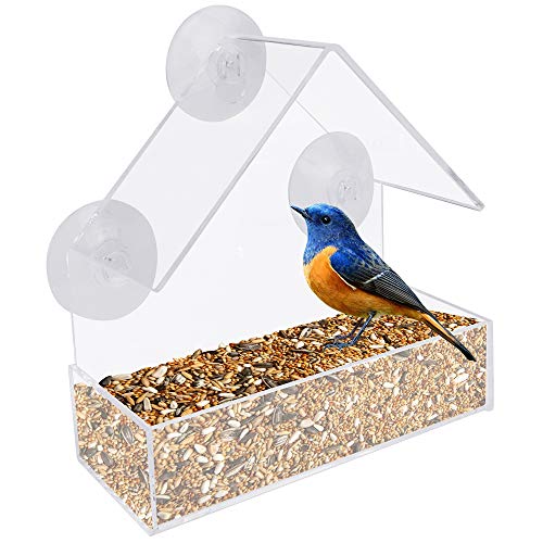 RMENOOR Vogelfutterhaus Fenster Vogelfutterspender Acryl Transparent Vogelhaus Window Bird Feeder mit 3 Saugnäpfen Vogelfutterstation Futterspender Futterkassette Fensterfutterhaus für Wildvögel von RMENOOR