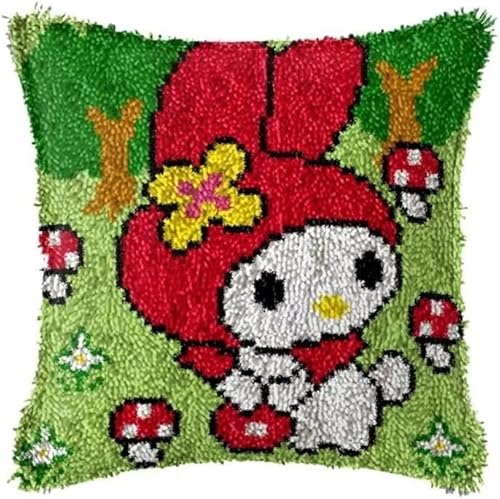 ROCKY&CHAO Knüpfteppich Zum Selber Knüpf-Sets mit Kissen knüpfen-Set 43x43cm Kissenbezug-Set für Erwachsene und Kinder Latch Hook Kit Heimaccessoire（Weißer Hase） von ROCKY&CHAO