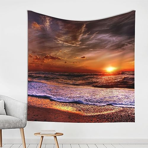 ROOZEE Dekorativer Wandteppich mit Strand-Sonnenaufgang, 150 x 150 cm, weiche Textur, strapazierfähige Polyesterfaser von ROOZEE