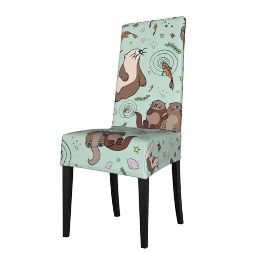 ROOZEE Elastische Schonbezüge für Esszimmerstühle mit Otters bedruckten | Verwandeln Sie Ihr kulinarisches Erlebnis mit unseren abnehmbaren Stuhlbezügen von ROOZEE