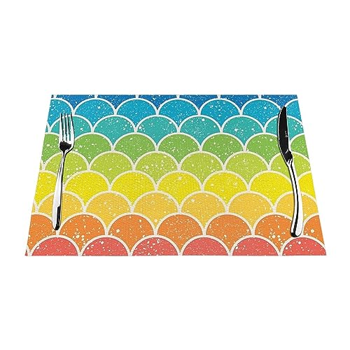 Regenbogenfisch bedruckte PVC-gewebte Tischsets 1 Stück, hitzebeständig, rutschfest, und stilvolle Tischdekoration von ROOZEE