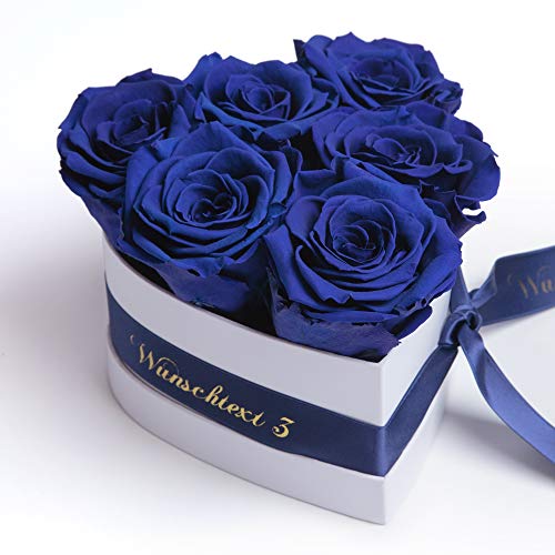 ROSEMARIE SCHULZ Heidelberg Infinity Rosenbox Herzform konservierte Rosen personalisiert mit Widmung EIN persönliches Geschenk für Frauen (Wunschtext, Blau) von ROSEMARIE SCHULZ Heidelberg