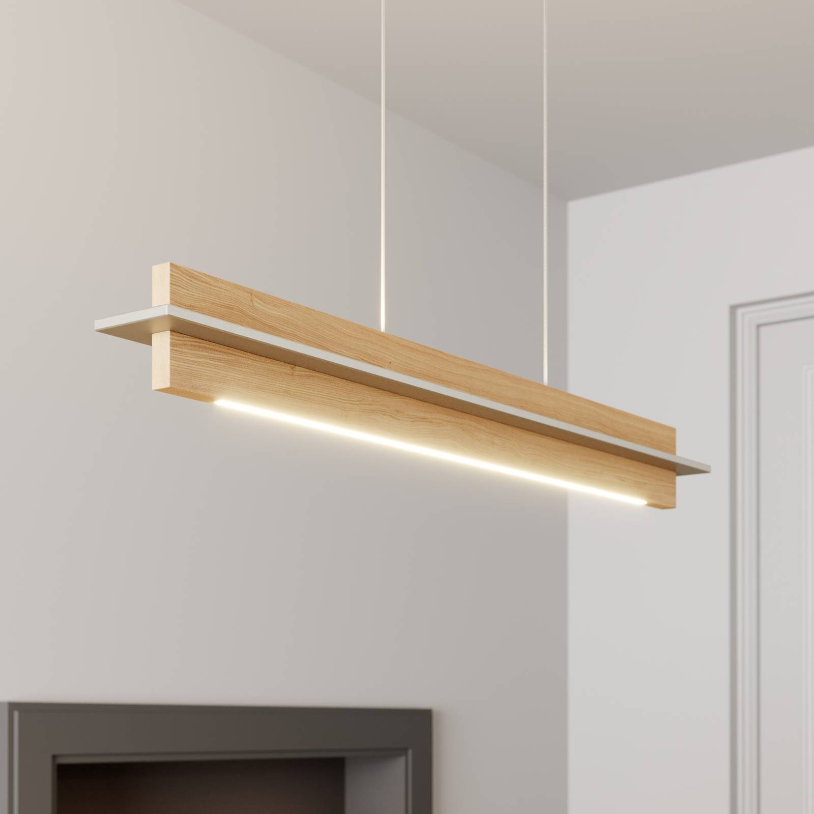 Quitani LED-Pendellampe Lexa, eiche/nickel, Länge 78 cm von quitani