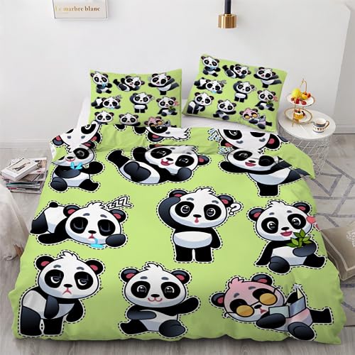 ROUSKI Bettwäsche Panda 135x200 cm 2teilig 100% Leicht Mikrofaser Kinderbettwäsche Kawaii Panda Bettbezug mit Reißverschluss 3D Motiv Zimmer Dekor Bettwäsche-Sets mit Kissenbezüge 80x80 von ROUSKI