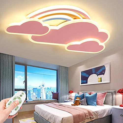 Deckenleuchte LED Kinderzimmerlampe Dimmbare Kreative Regenbogen-Deckenlampe Acryl Lampenschirm Deckenlicht Mit Fernbedienung Wohnzimmer Lampe Kinderzimmer Schlafzimmer Gang Hängeleuchten (Pink,52CM) von RRBEST
