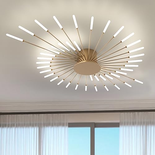 RRBEST LED Deckenleuchte Wohnzimmer,Wohnzimmerlampe Moderne Minimalistische Deckenlampe Innen Dekorative Deckenbeleuchtung für Wohnzimmer, Schlafzimmer und Büro(42 Köpfe,Gold) von RRBEST