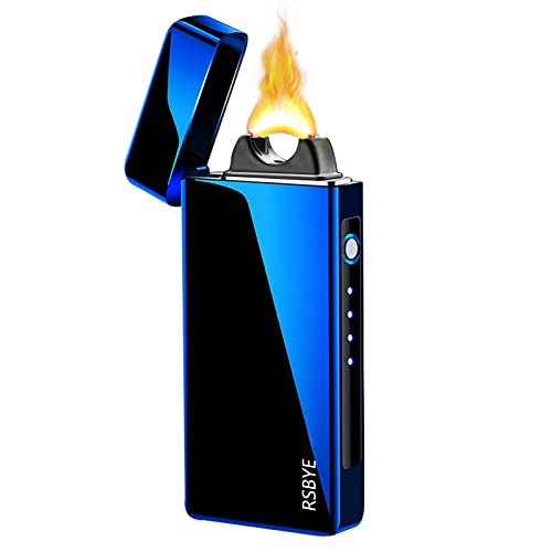 RSBYE Elektrisches Feuerzeug Winddicht, Pulsed Flame Elektrisches Feuerzeug Plasma-Flamme Lichtbogen Feuerzeug Wiederaufladbares USB Feuerzeug mit Batterieanzeige (Blau) von RSBYE
