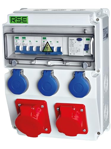 BAUSTROMVERTEILER WANDVERTEILER KOMPLETT VERDRAHTET 32A 16A 230V MIT CEE DOSE ZÄHLER IP65, 9. 1x32a 1x16a 3x230 MIT LS+FI von RSE