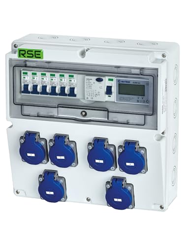 RSE BAUSTROMVERTEILER WANDVERTEILER KOMPLETT VERDRAHTET 230V SCHUKO MIT ZÄHLER ZUR AUSWAHL IP65, 10. 6X 230V MIT LS + FI + ZÄHLER 3P von RSE