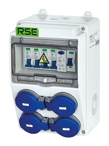 RSE BAUSTROMVERTEILER WANDVERTEILER KOMPLETT VERDRAHTET 230V SCHUKO MIT ZÄHLER ZUR AUSWAHL IP65, 5. 4X 230V MIT LS + FI von RSE