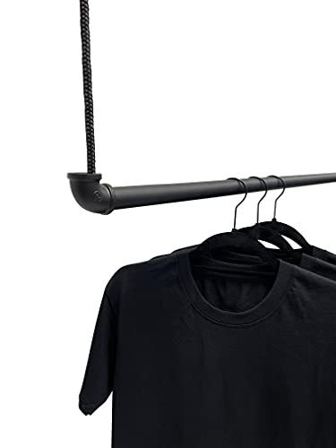 RSR Hangers Kleiderstange mit Seil Schwarz Garderobe Industrial Design Decke Seilzug hängend Deckenmontage | Breite 70 cm | Garderobenstange | Ankleidezimmer | Flur | begehbarer Kleiderschrank von RSR Hangers