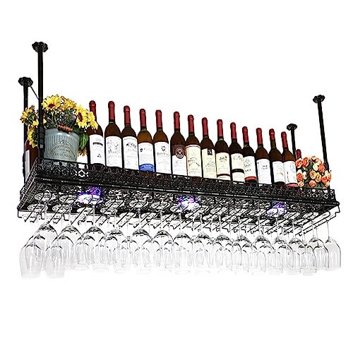 Weinglashalter, Vintage-Weinflaschenhalter, Deckendekorationsregal, einfacher Weinglashalter aus Eisen zum Aufhängen, umgedrehtes Weinregal, geeignet für Bars, Restaurants, Küchen, verstellbare Höhe von RTAKG