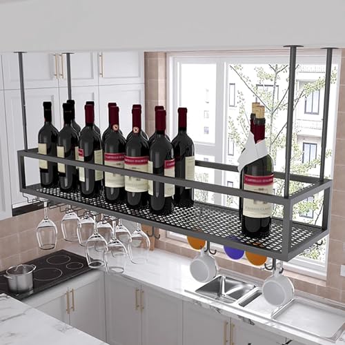 Weinglasregal an der Decke, hängendes Weinregal mit Glashalter und Regal, umgedrehter Weinflaschenhalter, höhenverstellbares Kelch-Aufbewahrungsregal, für Bar, Café, Küche, dekorativ von RTAKG