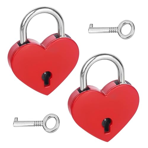 RTRTGS 2 Pcs Mini Deko Vorhängeschloss mit Schlüssel, in Herzform | 3.3 x 2.5CM |Rot von RTRTGS
